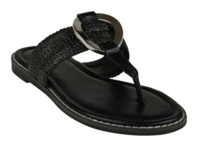 GC Shoes Women's Woven Thong Sandal, Black, 6.5M