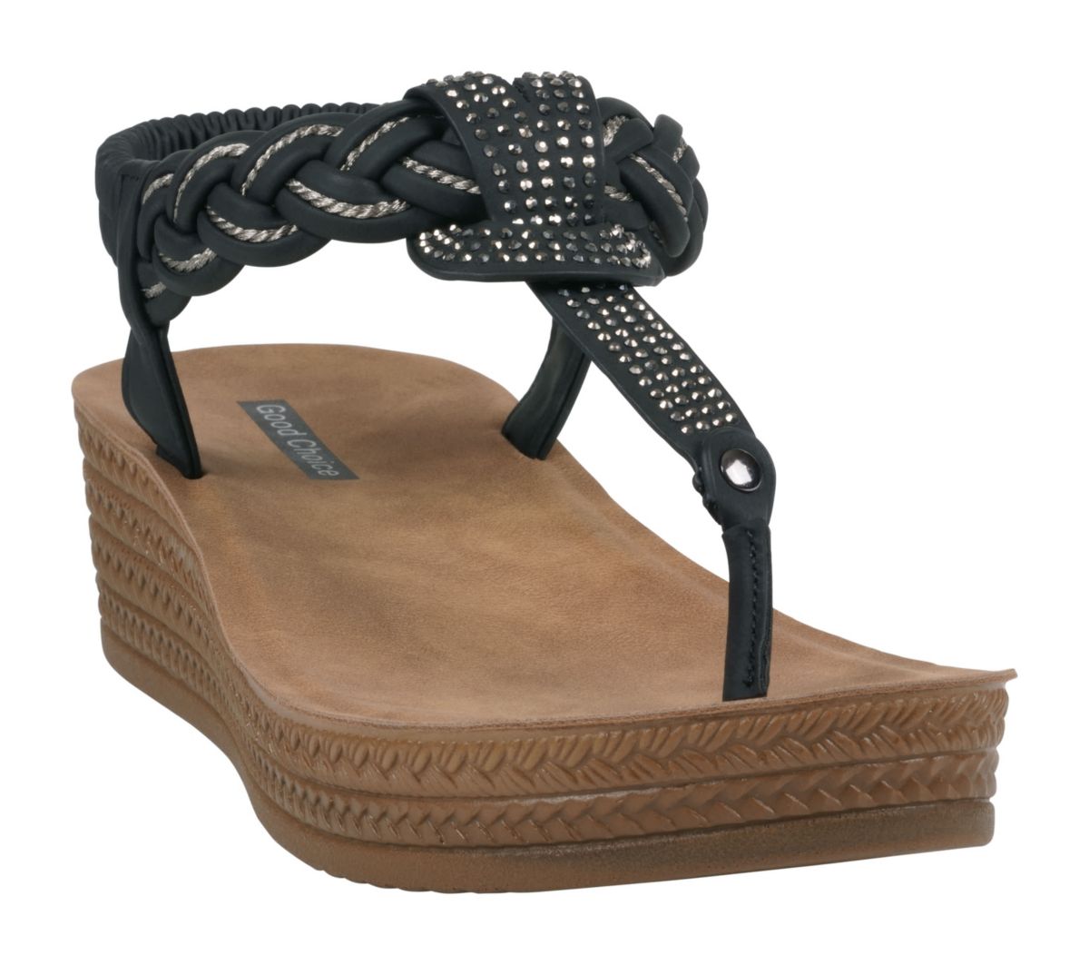 Womens Embellished T Strap Wedge Sandal