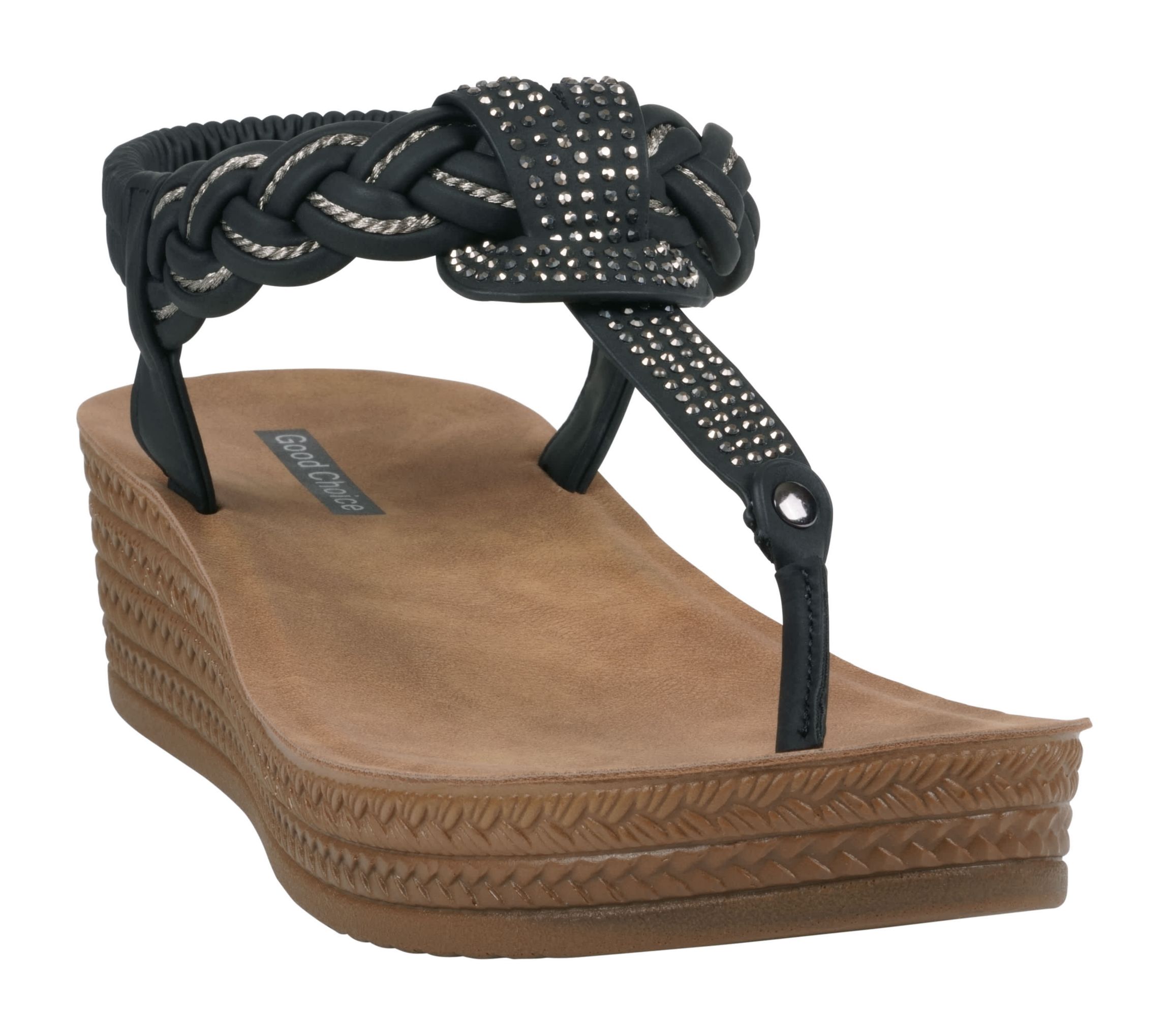 Womens Embellished T Strap Wedge Sandal