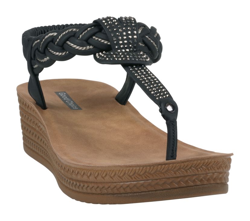 Womens Embellished T Strap Wedge Sandal