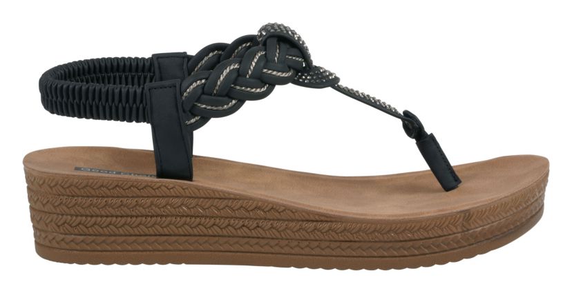 Womens Embellished T Strap Wedge Sandal