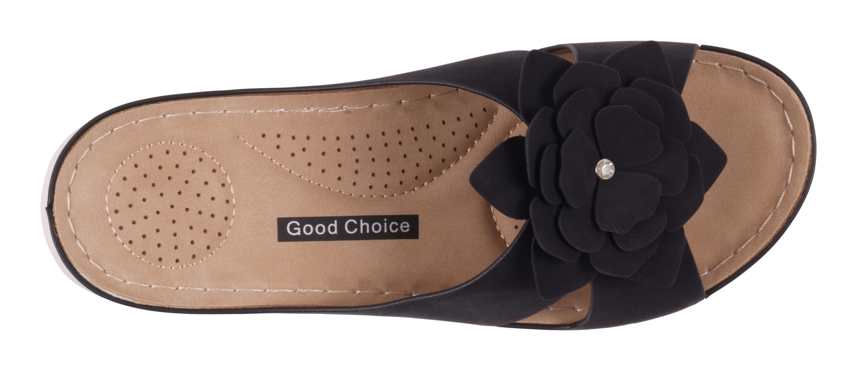Womens Floral Accent Low Wedge Sandal