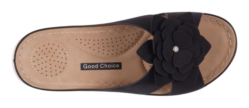 Womens Floral Accent Low Wedge Sandal