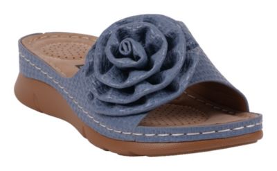 GC Shoes Women's Honey Flower Rosette Sandal, Blue, 8M