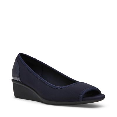 Anne Klein Women's Waylynn Peep-Toe Wedge, Navy Blue, 9M