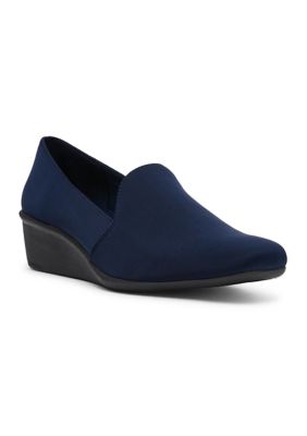 Anne Klein Women's Wendell Stretch Wedge Shoes, Navy Blue, 7M
