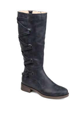 Journee Collection Women's Extra Wide Calf Carly Boot, Navy Blue, 5.5WW -  0052574728200