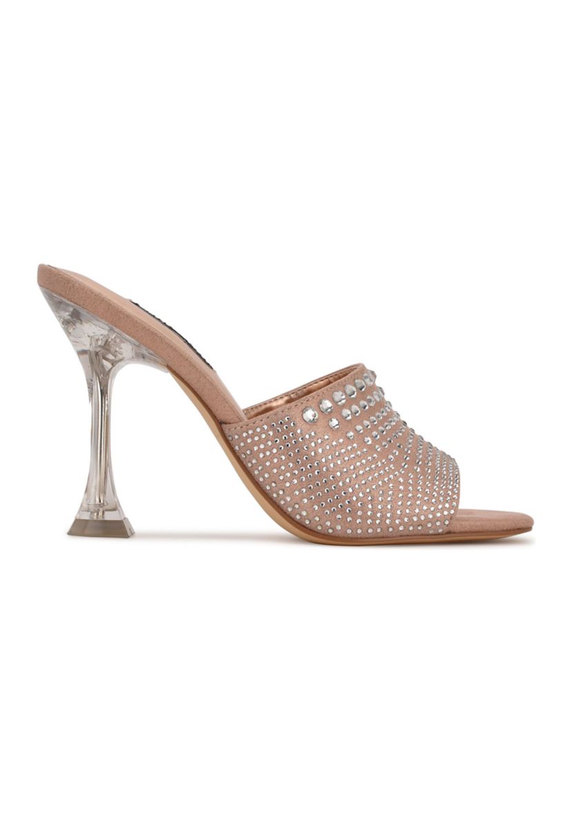 Ziptip Rhinestone Heeled Slide Sandals