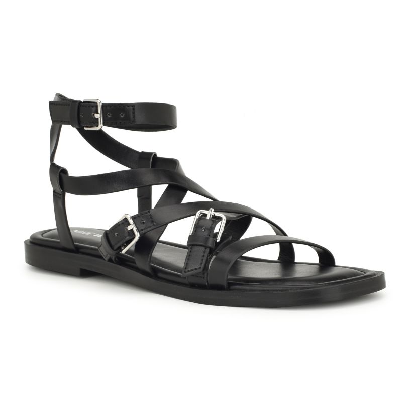 Rulen Square Toe Strappy Flat Sandals