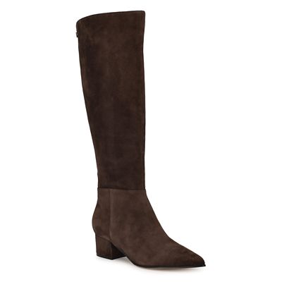 Nine West Women's Morgin Pointy Toe Block Heel Dress Boots, Dark Brown, 8M