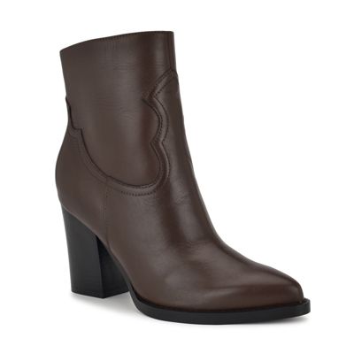 Nine West Women's Taytay Pointy Toe Block Heel Dress Booties, Dark Brown, 10M
