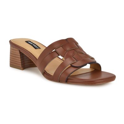 Nine West Women's Gennie Slip-on Open Toe Block Heel Dress Sandals, Brown, 9.5M