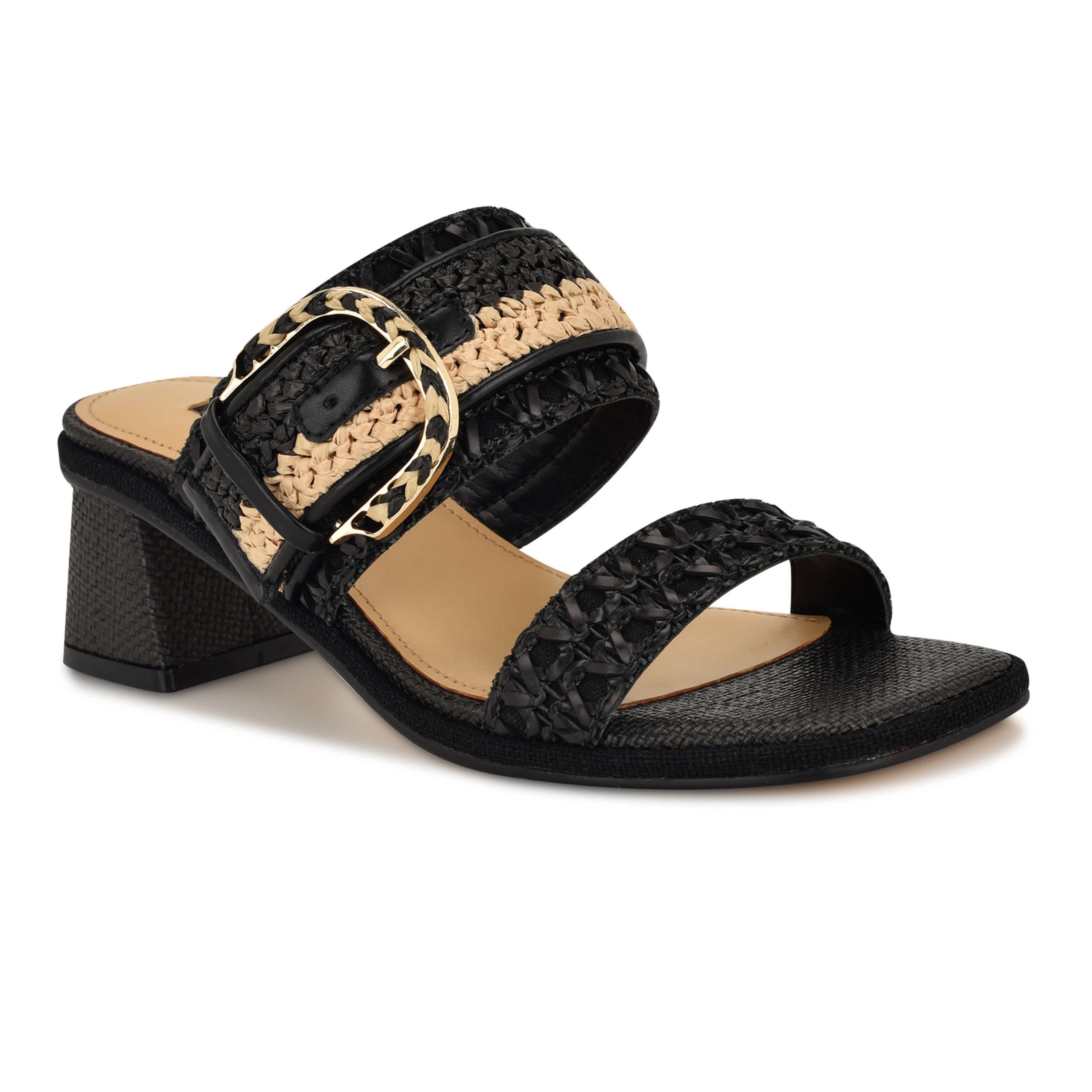 Ebels Block Heel Square Toe Slip-on Sandals