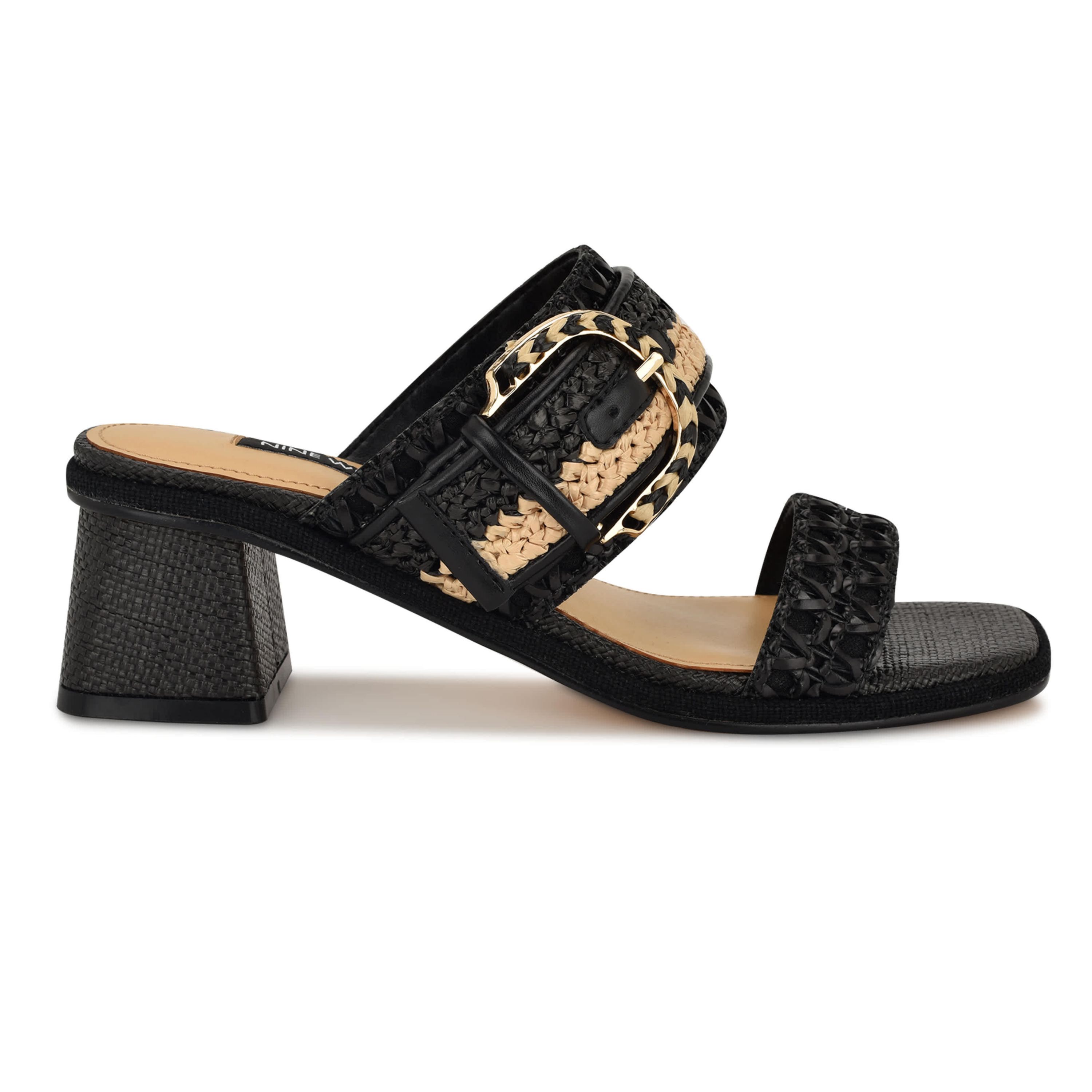 Ebels Block Heel Square Toe Slip-on Sandals