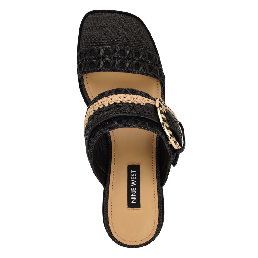 Ebels Block Heel Square Toe Slip-on Sandals