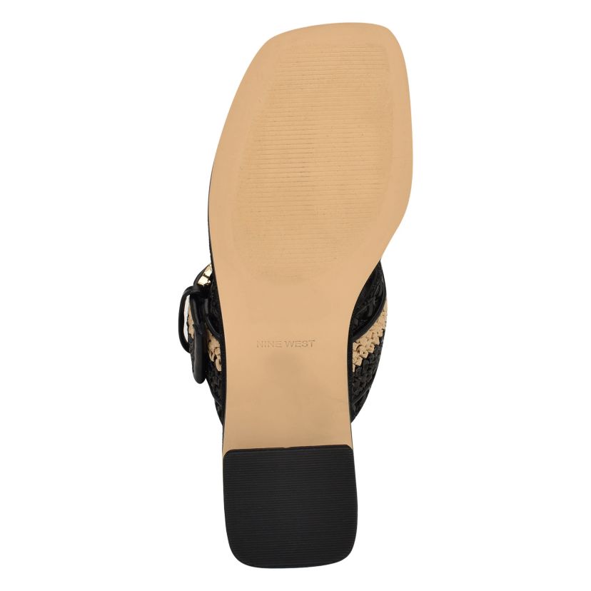 Ebels Block Heel Square Toe Slip-on Sandals
