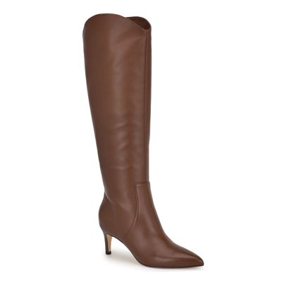 Nine West Women's Sirena Pointy Toe Tall Shaft Dress Boots, Brown, 10M