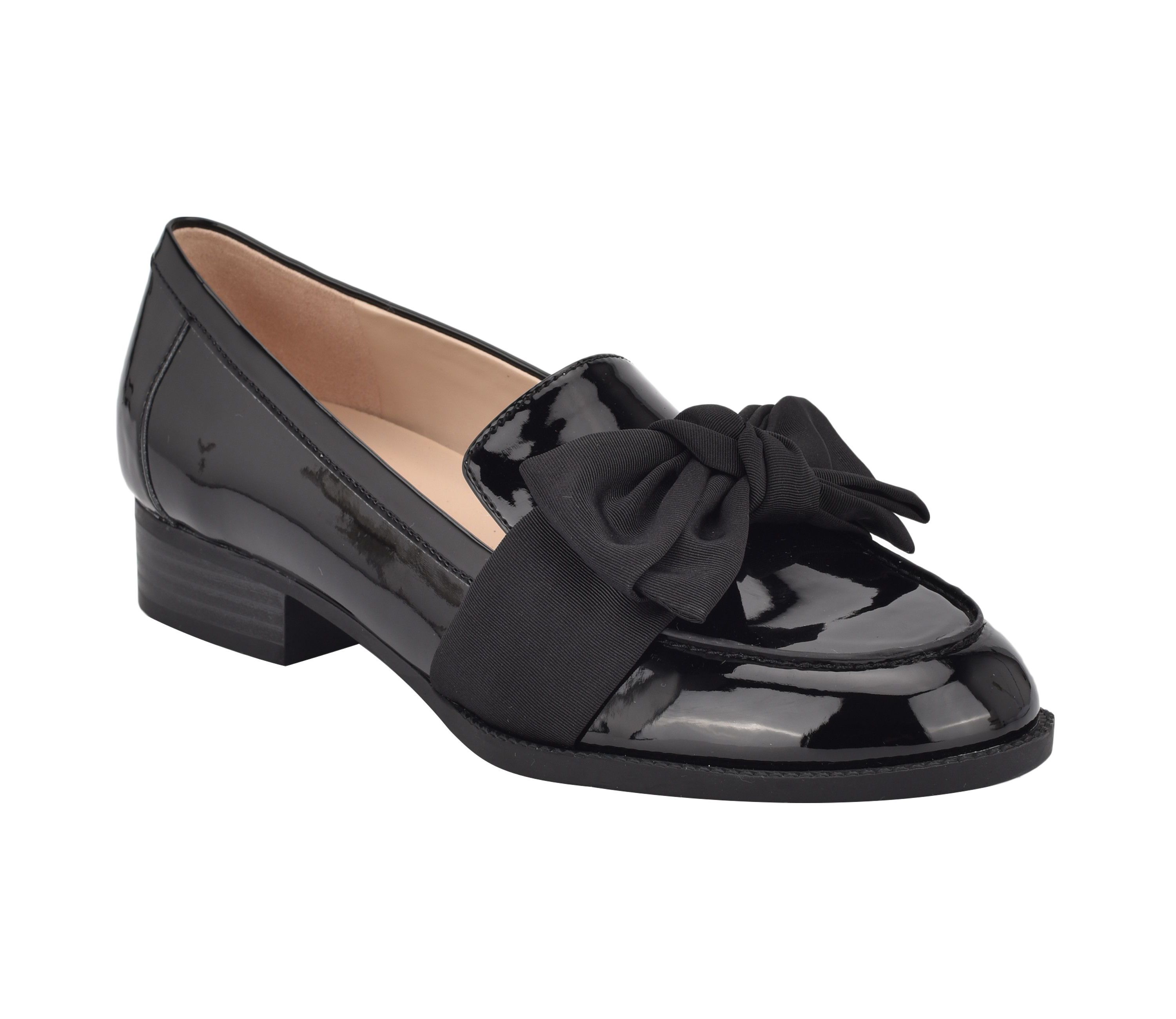 Lindio Bow Detail Block Heel Slip On Loafers