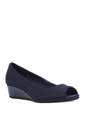 Nine West Women's Candra Peep-Toe Dress Wedges, Blue, 6M -  0740372394016