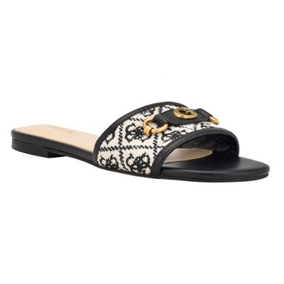 GUESS Hammi One Band Flat Sandals with Logo and Hardware, Black, 5.5M -  0196826518772