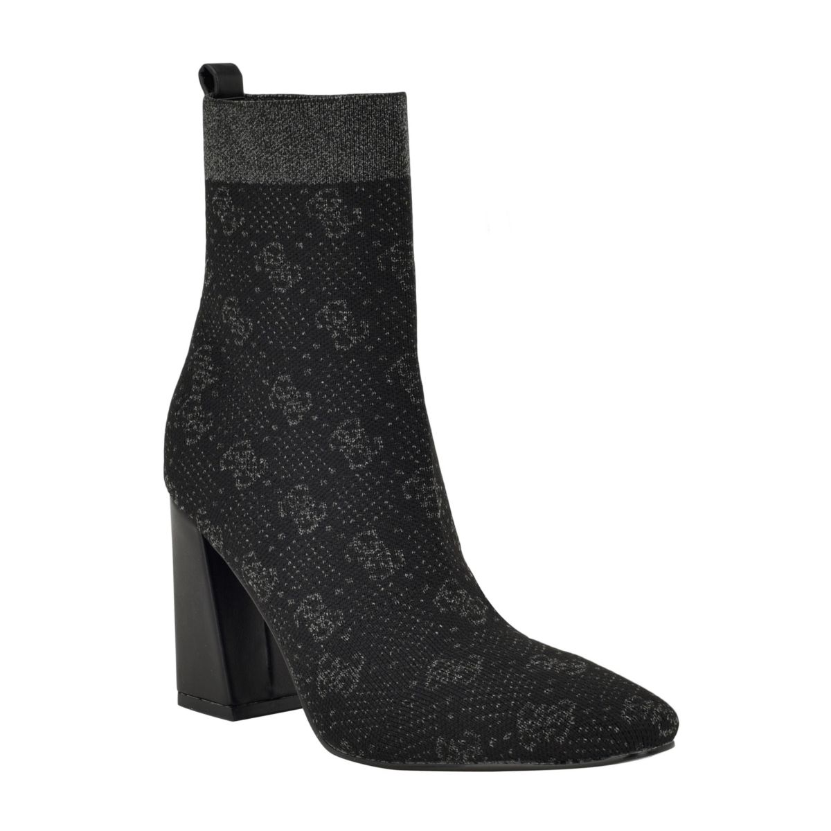 Yonel Block Heel Stretch Knit Logo Dress Booties