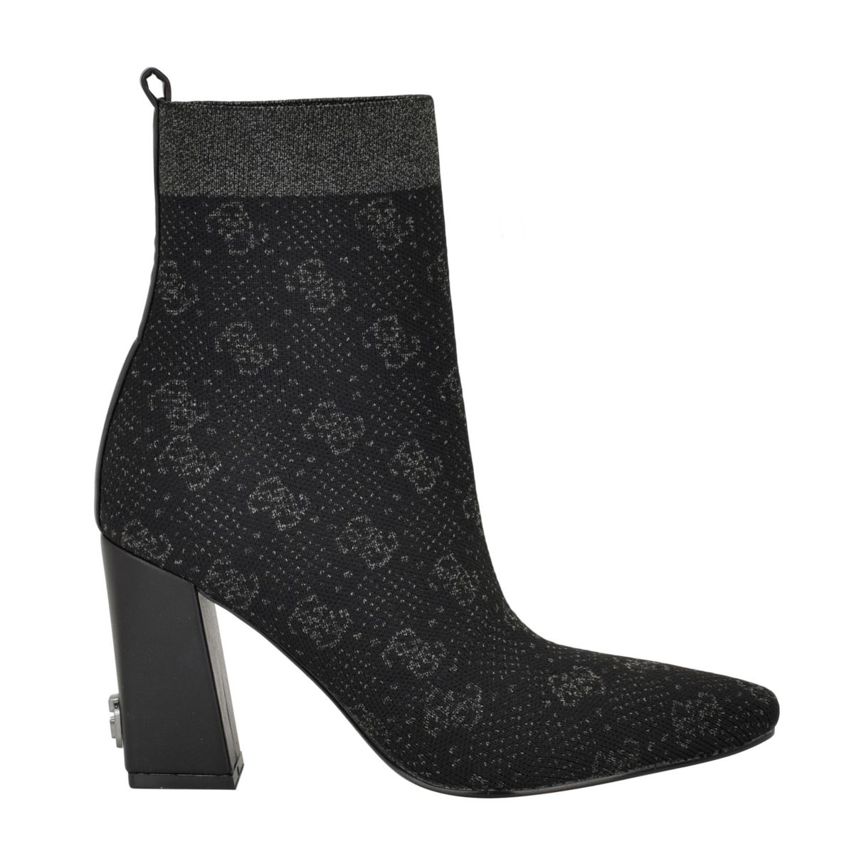Yonel Block Heel Stretch Knit Logo Dress Booties