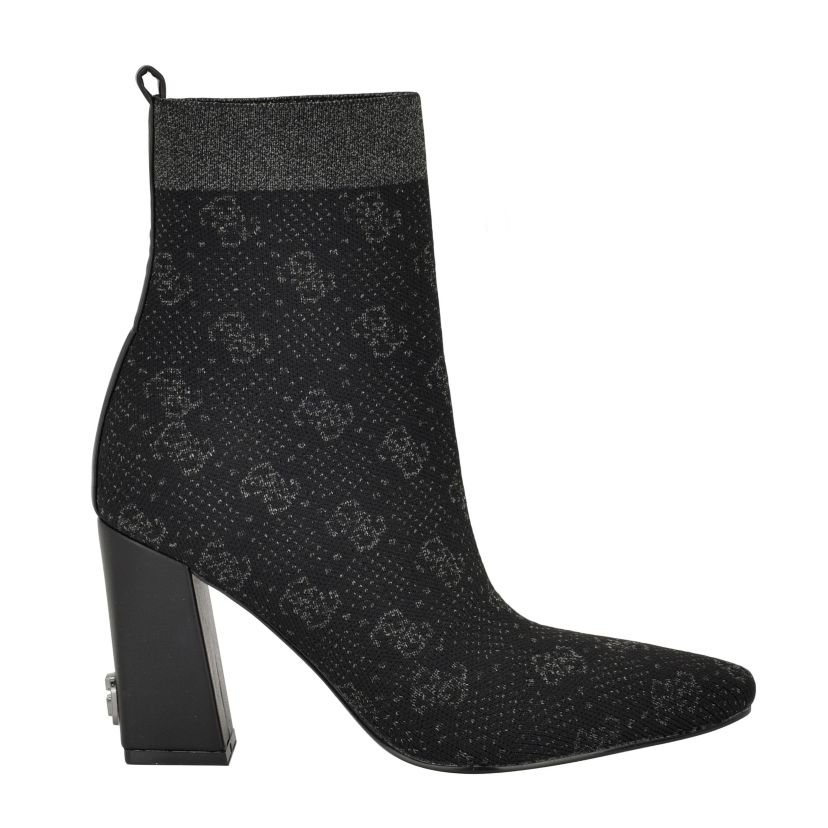 Yonel Block Heel Stretch Knit Logo Dress Booties