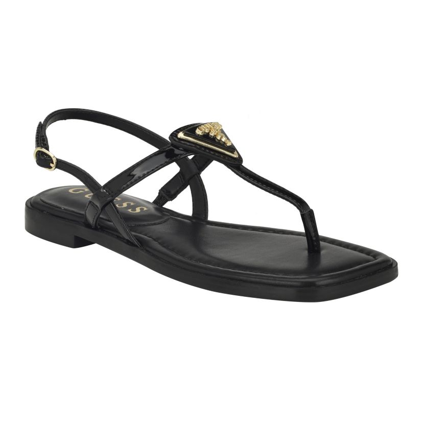 Rainey Logo Sqaure Toe T-Strap Flat Sandals