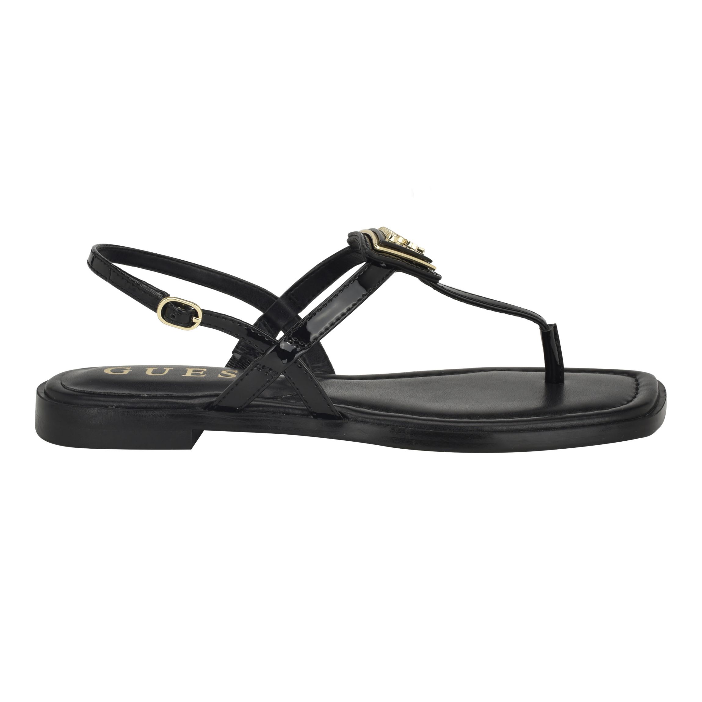 Rainey Logo Sqaure Toe T-Strap Flat Sandals