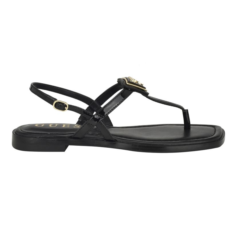 Rainey Logo Sqaure Toe T-Strap Flat Sandals