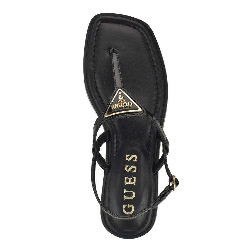 Rainey Logo Sqaure Toe T-Strap Flat Sandals