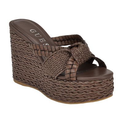 GUESS Women's Eveh Knotted Jute Wrapped Platform Wedge Sandals, Brown, 8M