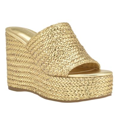 GUESS Women's Yenisa Single Band Slide Platform Wedge, Gold, 9M