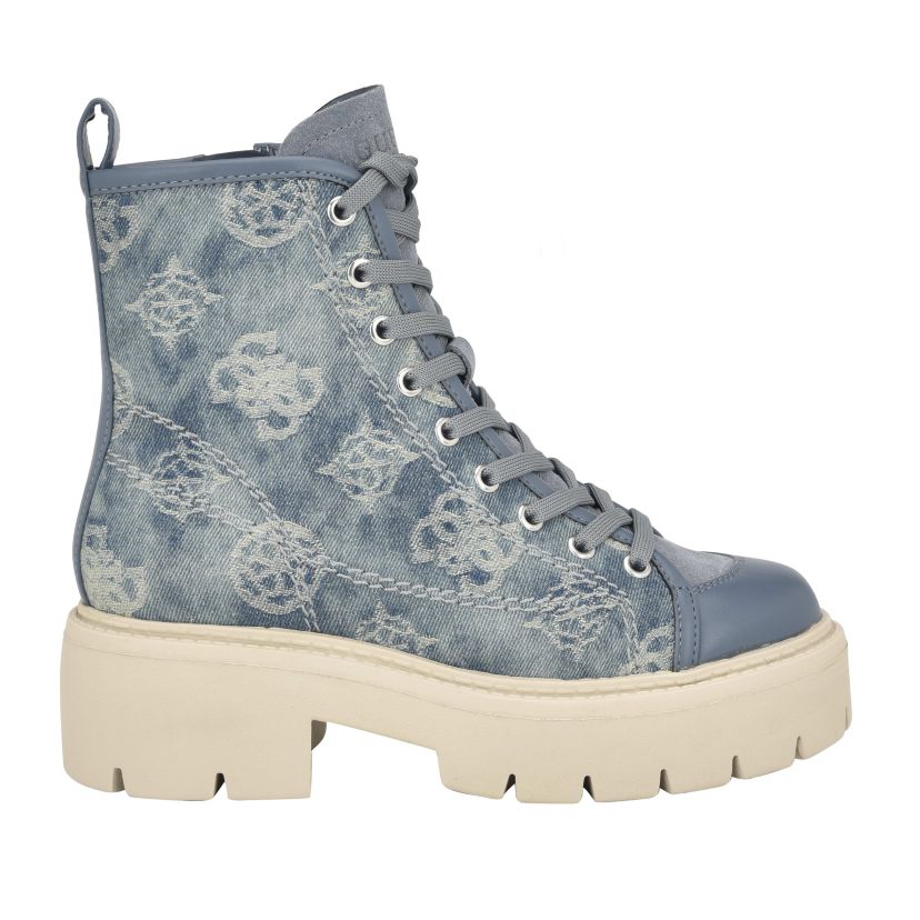 Shutter Lace-Up Combat Boots with Logo Pattern