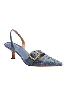COACH Women's Margot Slingback Crystal Signature Denim Heels, 9M