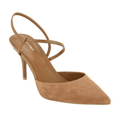 Calvin Klein Women's Cordera Pointy Toe Stiletto Heel Dress Pumps, Light Brown, 5.5M