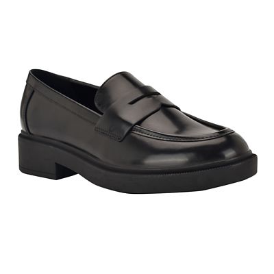 Calvin Klein Women's Otinya Almond Toe Slip-on Casual Loafers, Black, 10M