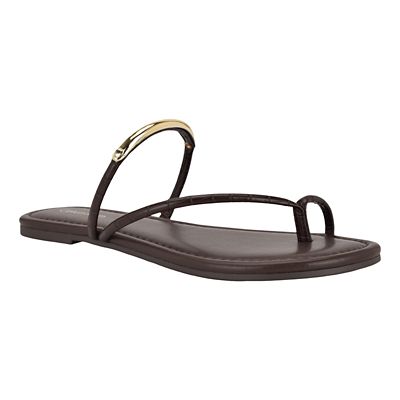 Calvin Klein Women's Bienna Slip-on Flat Casual Sandals, Dark Brown, 9.5M
