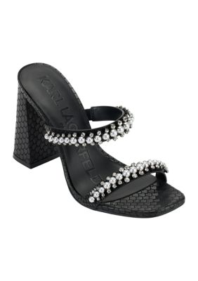 Karl Lagerfeld Paris Women's Rayan Embellished Block Heel Sandal - Double Band Heeled Sandals For Dressy Occasions