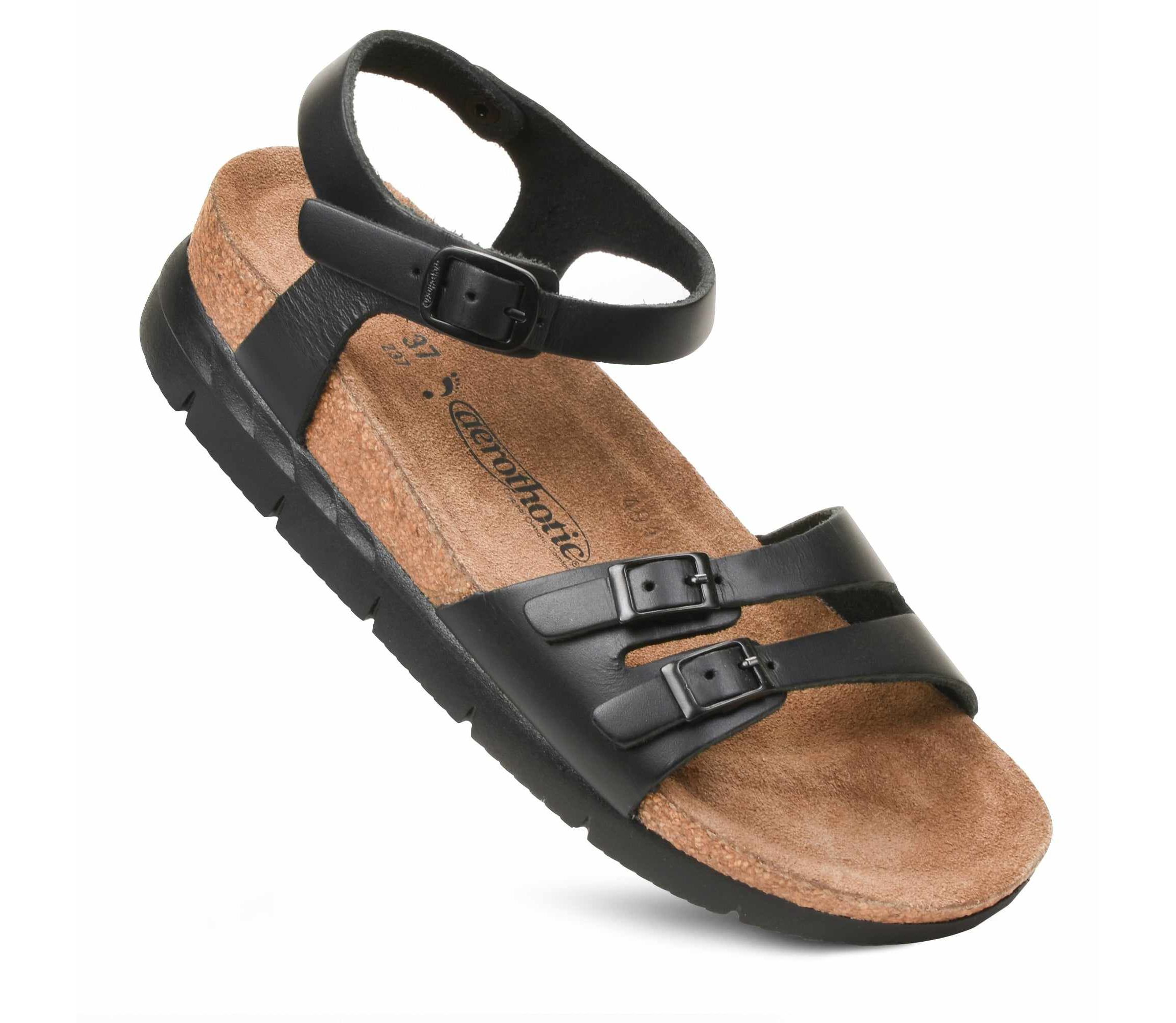 Aerothotic - Whitney Open Toe Genuine Leather Platform Sandals with Adjustable Ankle Strap