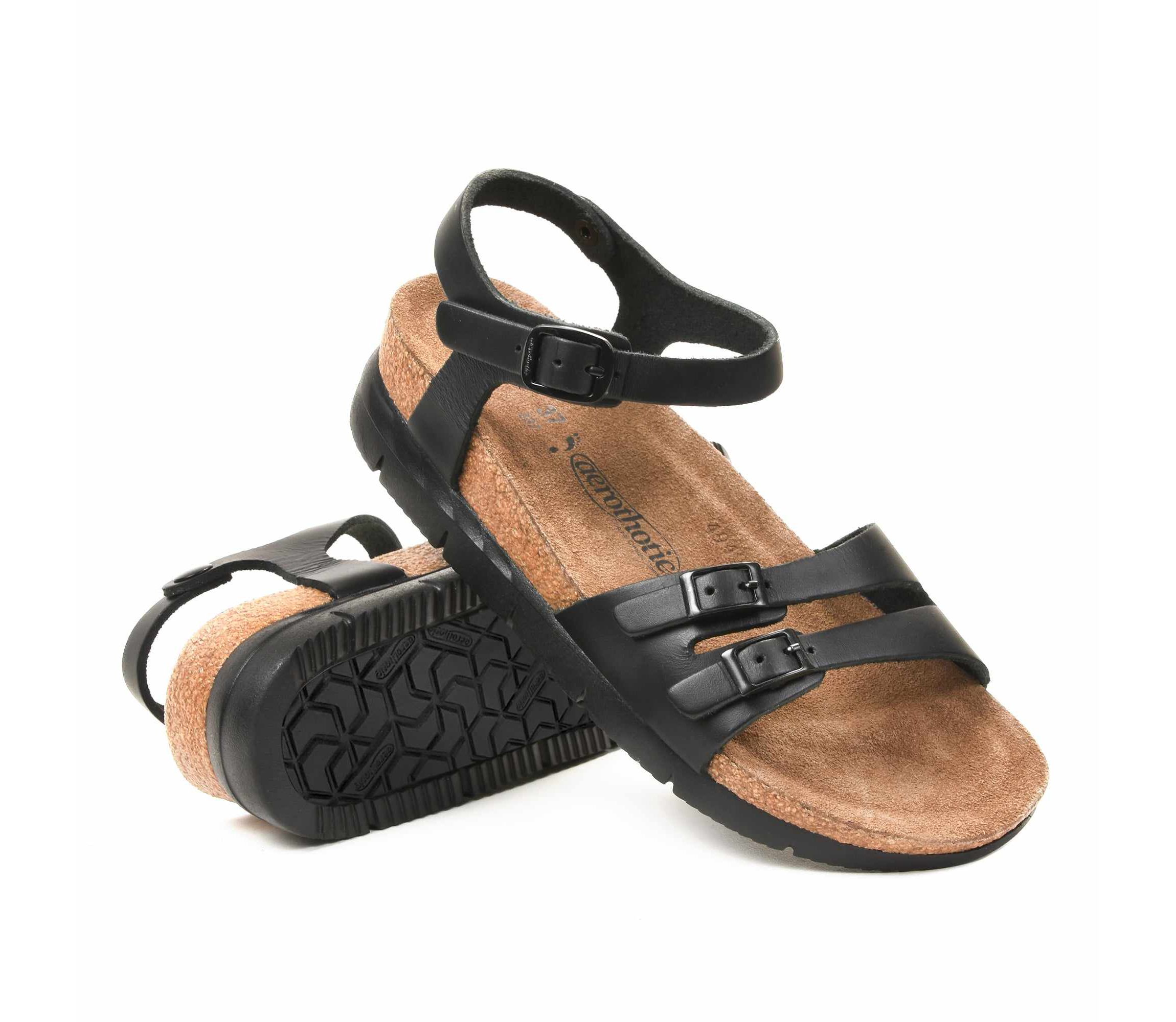Aerothotic - Whitney Open Toe Genuine Leather Platform Sandals with Adjustable Ankle Strap