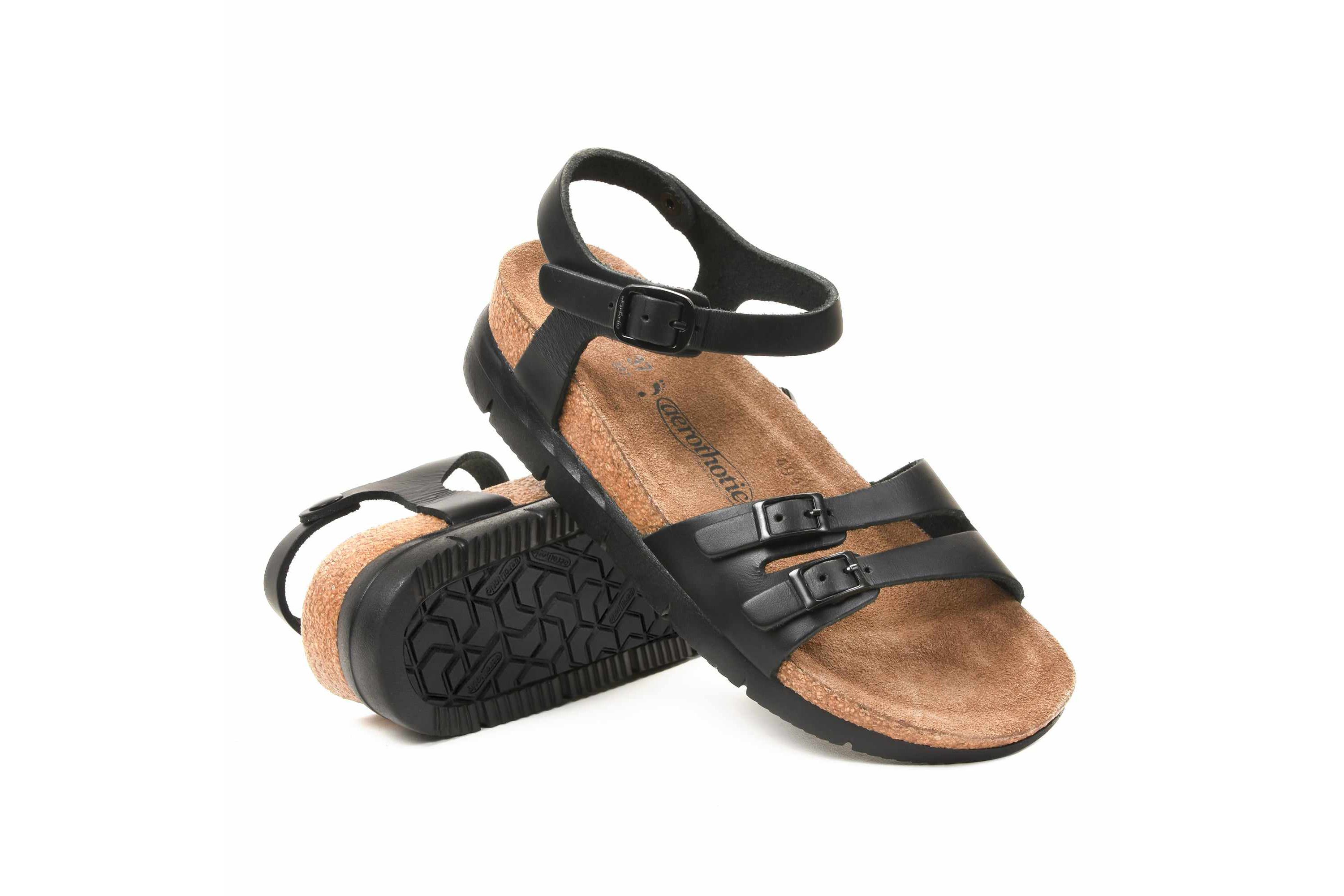 Aerothotic - Whitney Open Toe Genuine Leather Platform Sandals with Adjustable Ankle Strap