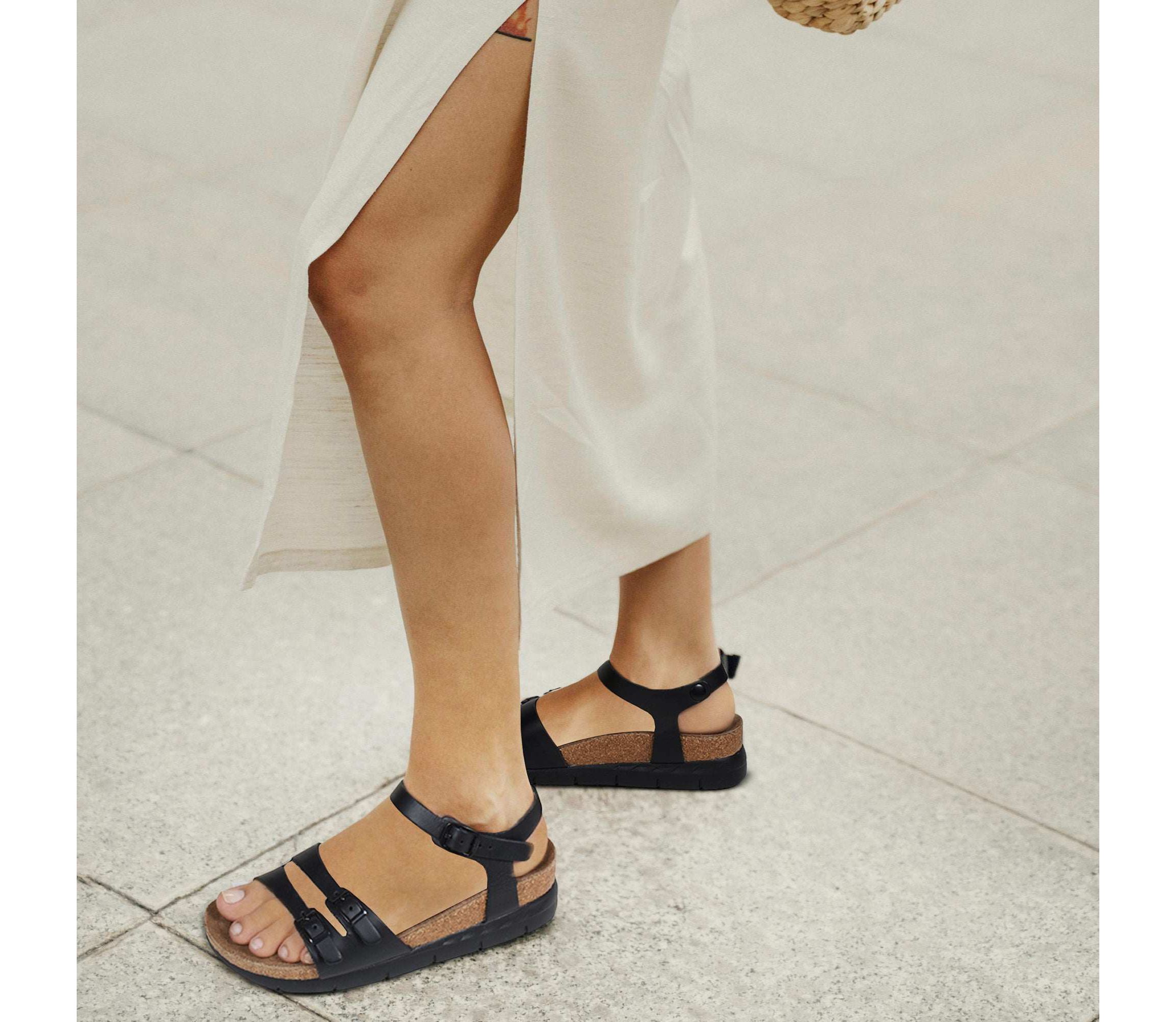 Aerothotic - Whitney Open Toe Genuine Leather Platform Sandals with Adjustable Ankle Strap