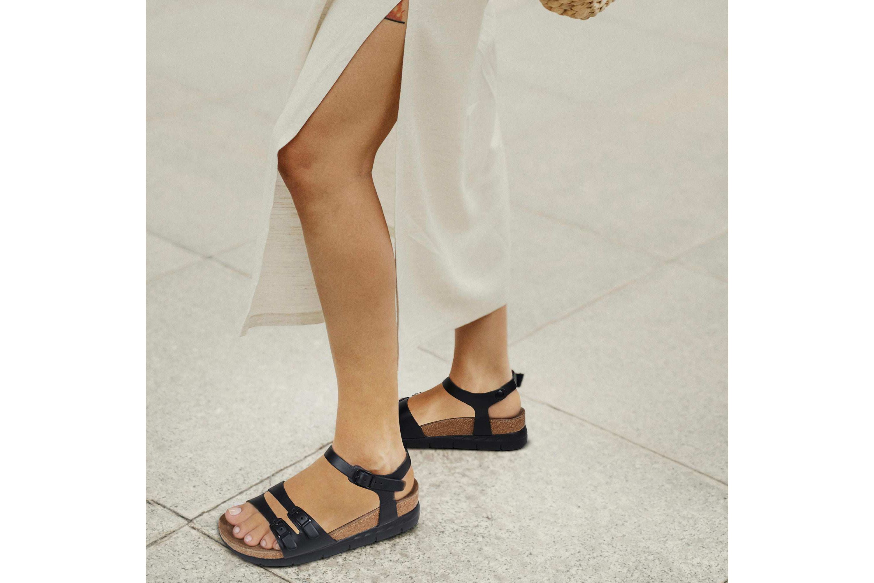 Aerothotic - Whitney Open Toe Genuine Leather Platform Sandals with Adjustable Ankle Strap