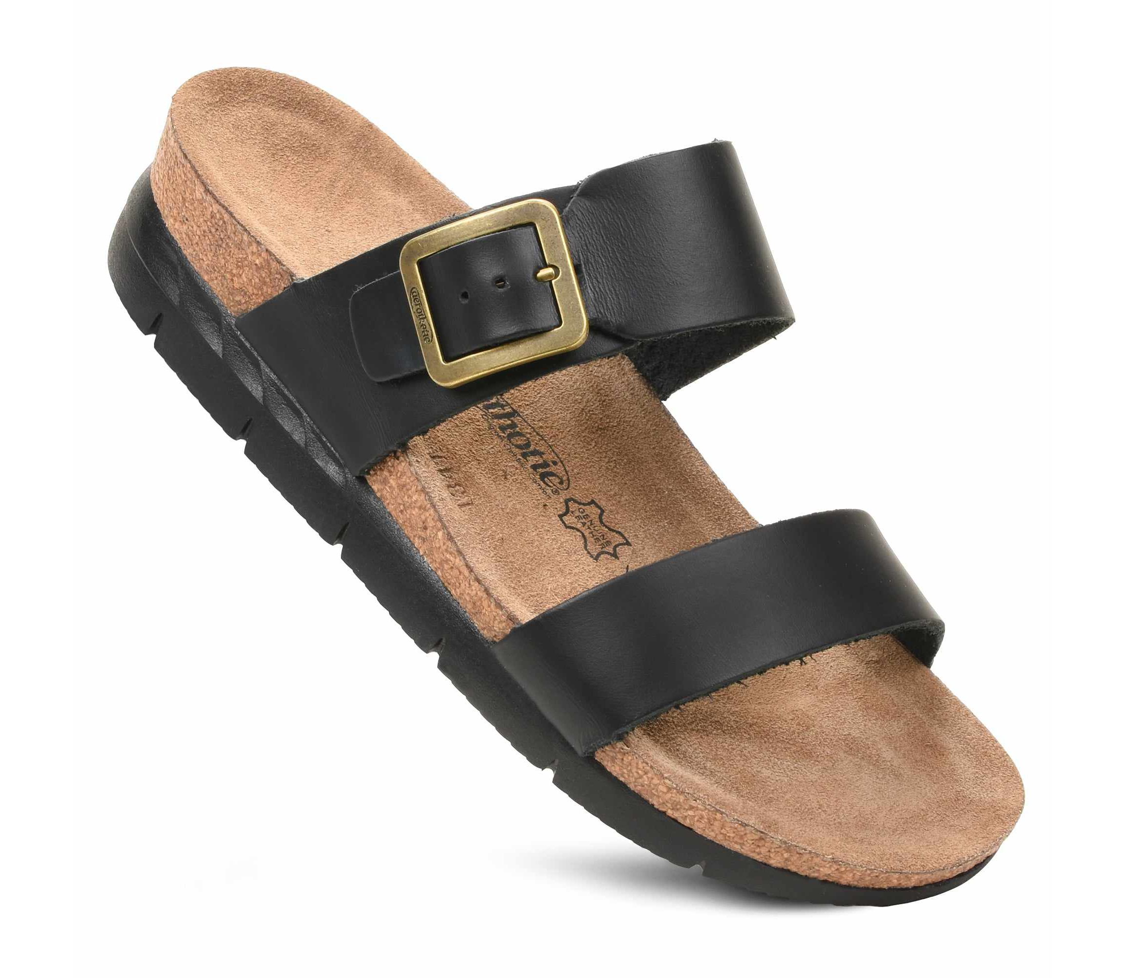 Aerothotic - Florence Genuine Leather Wedge Platform Slide Sandals Slip On