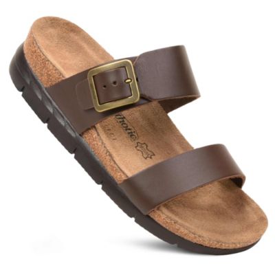 Women's Aerothotic - Florence Genuine Leather Wedge Platform Slide Sandals Slip On, Brown, 8M