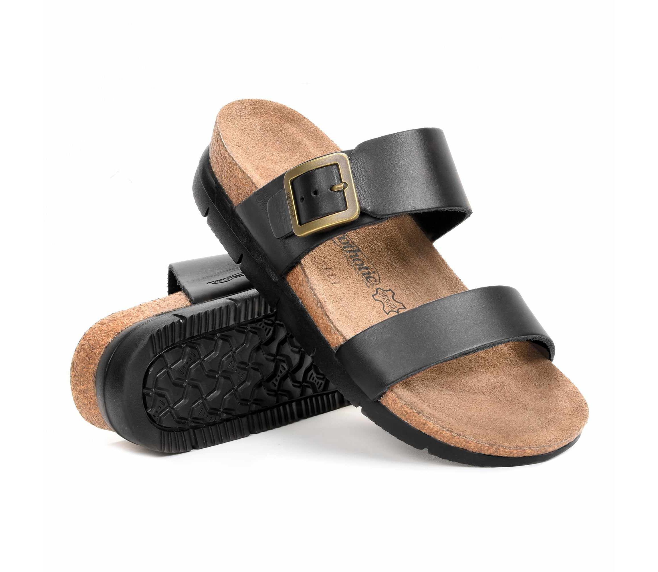 Aerothotic - Florence Genuine Leather Wedge Platform Slide Sandals Slip On