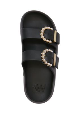 Pearl Buckle Slide Sandals