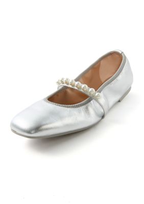 Stuart Weitzman Women's Goldie Ballet Flats, Silver, 7.5M