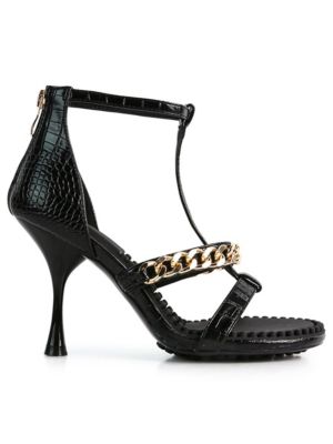 Rag&Co Women's Dakota Metal Chain Mid Heel Sandal, Black, 10M